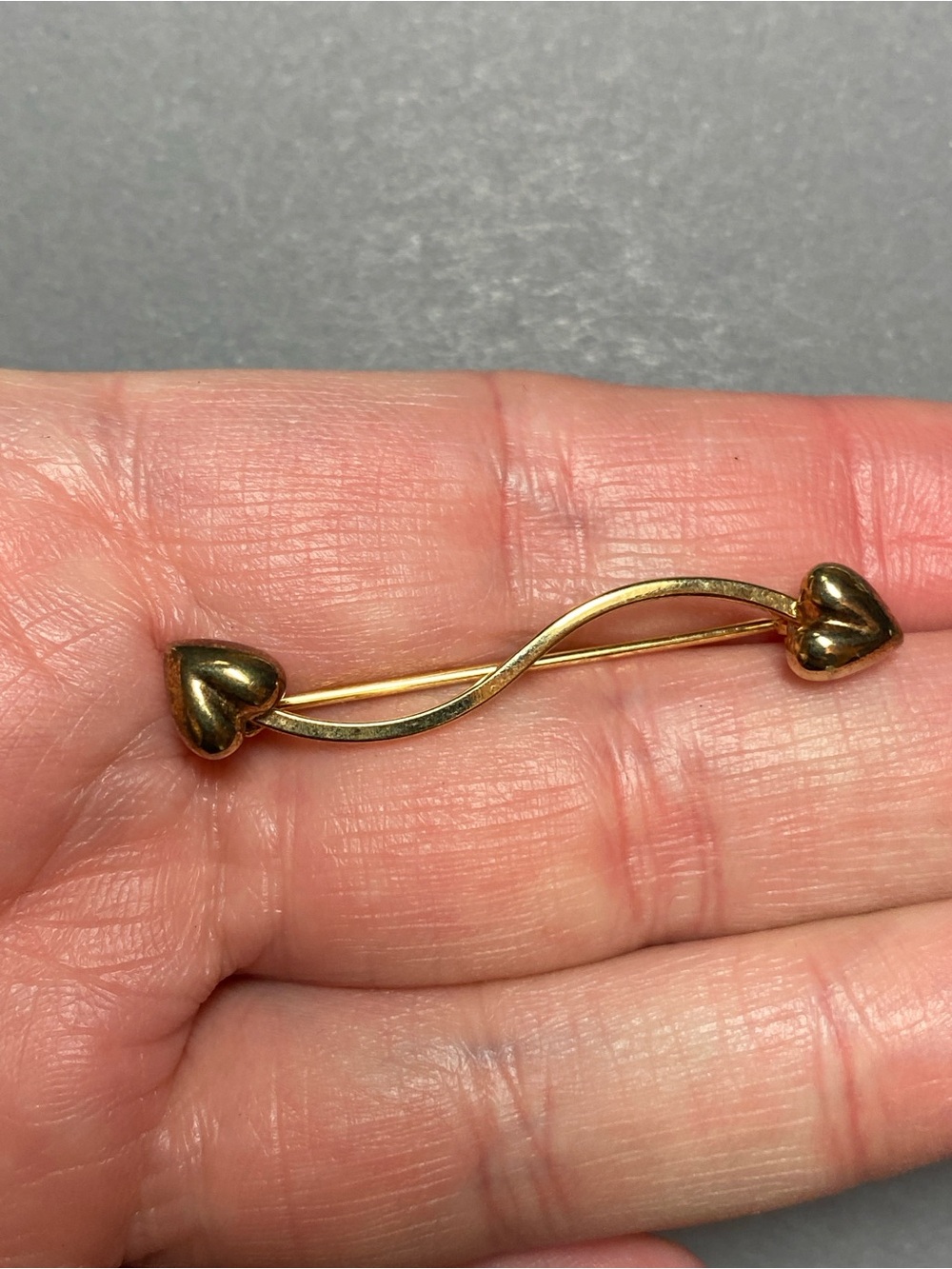 Vintage  gold filled double heart bar pin